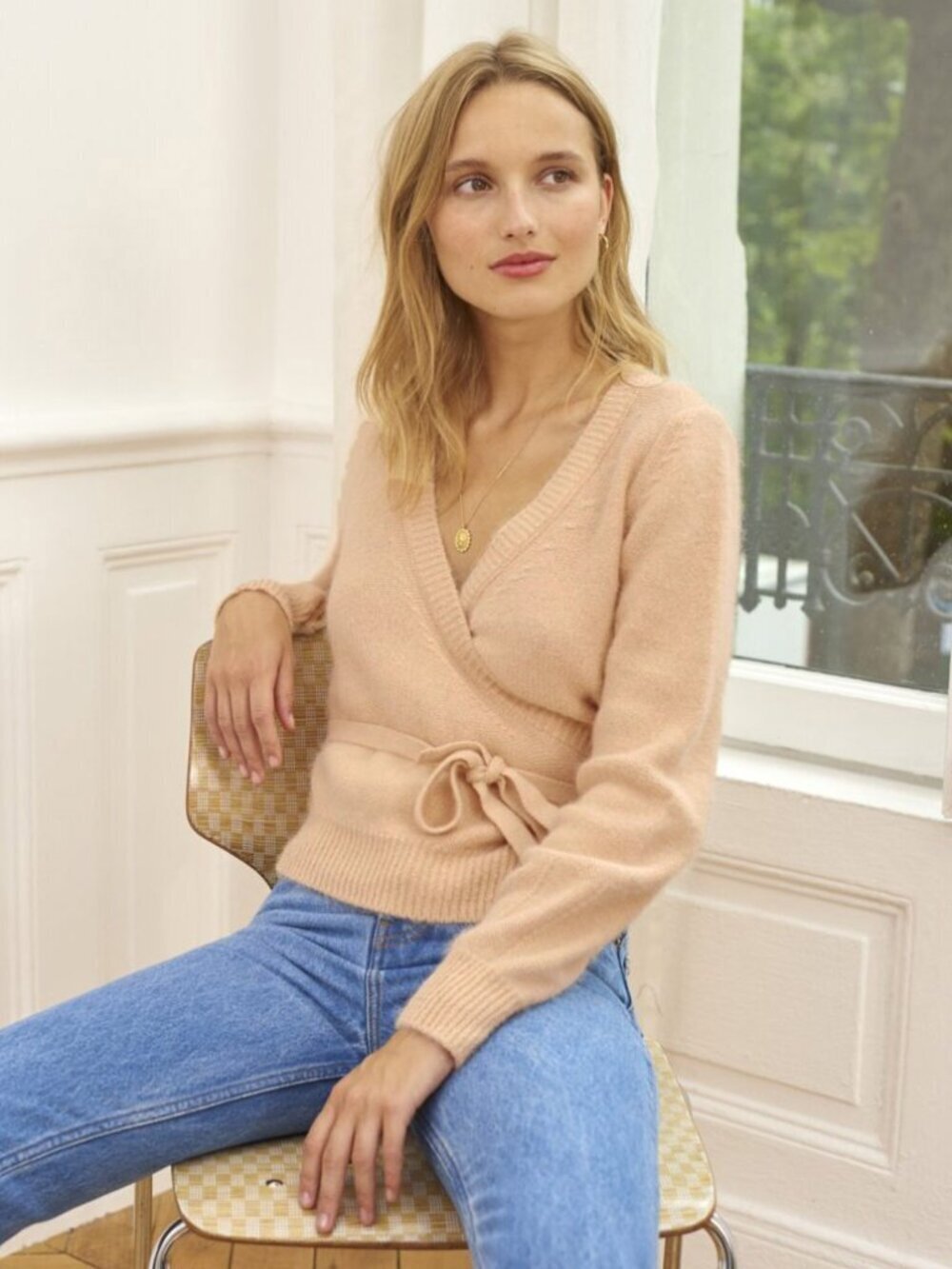 EUC Rouje Marty Angora Wrap Cardigan Peach Beige 38, 6
